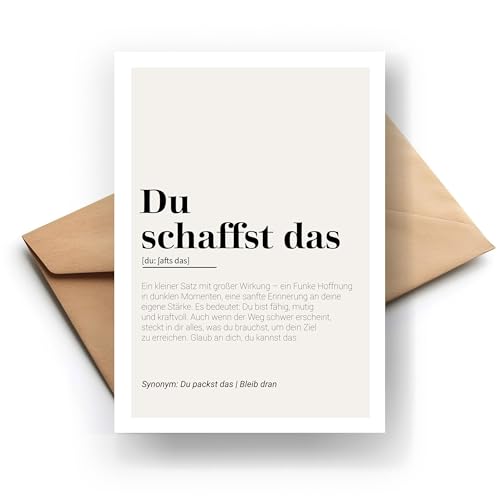 Du schaffst das Definition Klappkarte – Motivations Karte zum verschenken | Hochwertige Glückwunschkarte | Originelle Geschenkidee | Handmade | 300g Papier | Grusskarte Inkl. Umschlag