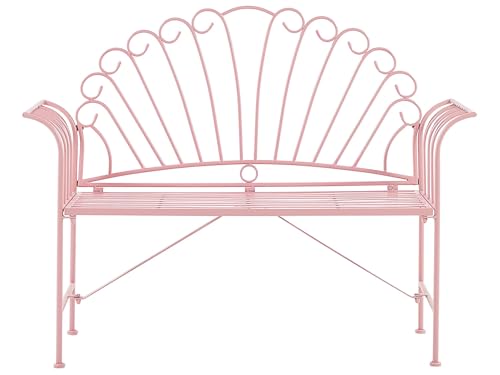 Beliani Banc de Jardin ou Terrasse Banquette Romantique 125 cm 2 Places en Métal Rose Idéal pour...