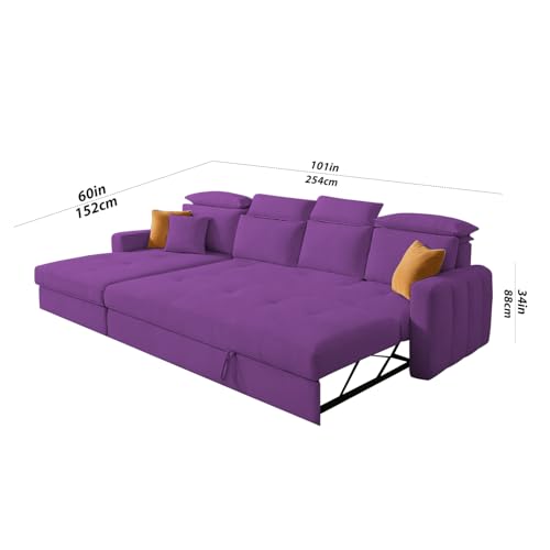 Image of Casaliving Gagnon LHS 6 Seater L Shape Corner Sofa Cum Bed for Living Room (Purple Fabric) Premium Fabric Sofa
