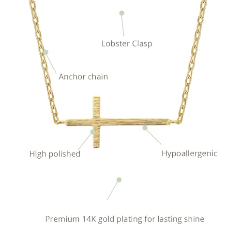 MUSTHAVE Side Cross 18K Gold Plated Necklace With Message Card, Color Gold and Silver, Anchor Chain, Best Gift Necklace, Size 16 inch + 2 inch Extender, Gift Card3