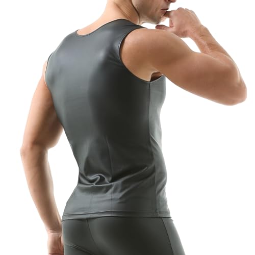 Men's Faux Leather Vest Sleeveless Undershirt Wet Look Tank Top Shirt Clubwear2