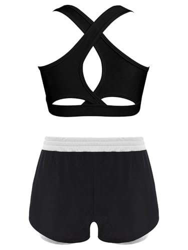 Kids Girls 2-piece Sports Set Cross Back Sleeveless Crop Tank Top With Double Layer Shorts For Athletic White 10 Years2