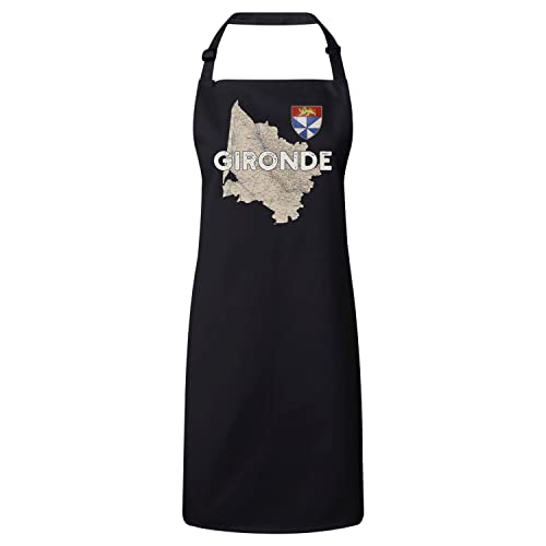 Tablier cuisine noir Gironde 33 anti-taches motif carte ancienne Bordeaux Nouvelle-Aquitaine