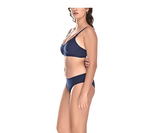 Image of Elina Women's Full Coverage Non Padded with Detachable Strap Cotton Hosiery Bra and Panty Set (Lovia Set)