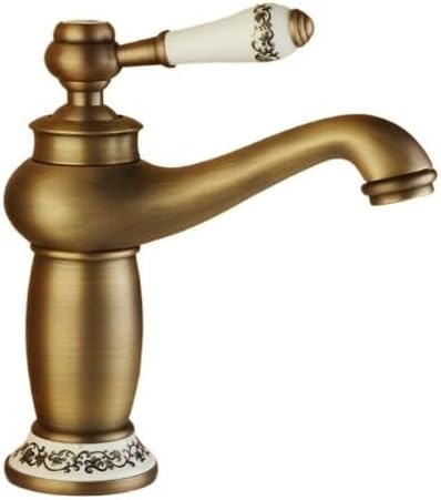 Antique Bronze Basin Faucet, Porcelain Handle Single Lever Deck-Mounted Mixer Tap(H)