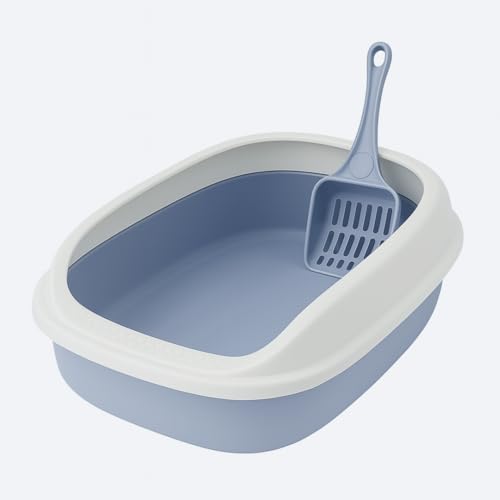 Image of PETS EMPIRE Cat Litter Box Tray with Free Scooper | Semi-Closed, Durable Plastic Litter Tray for Kittens & Adult Cats | Easy to Clean, Odour Control - Blue