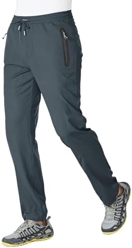 JHMORP Men’s Lightweight Athletic Workout Pants Stretch Quick Dry Hiking Track Casual Pants Sweatpants Zipper Pockets