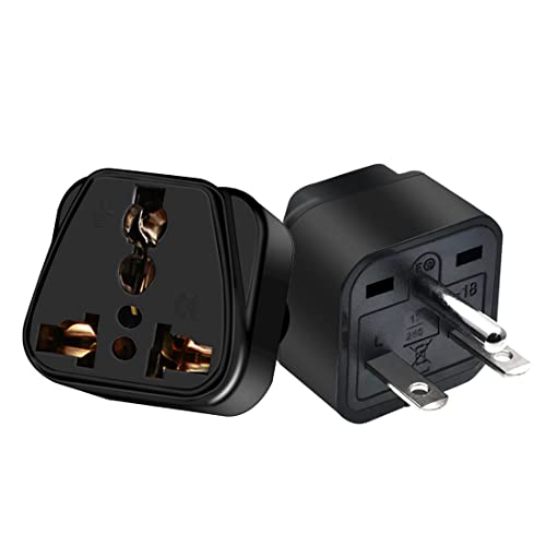 (2pack) US 3 Prong Plug to Universal Socket Power Converter,NEMA 6-15P Plug Adapter for NEMA 5-15P/5-20R/6-15P/6-20P/ EU/AU/US/UK & More Interface Conversion Plug (Black)3