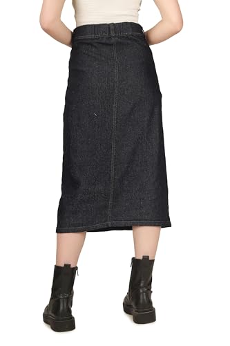 Image of Button Side Split Denim Long Straight Skirt for Women & Girls