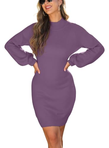 Image of GRECERELLE 2026 Womens Fall Winter Mock Neck Mini Pullover Sweater Dress | Long Sleeve Ribbed Knit Bodycon Fit for Parties Date Holidays Daily(XS-2XL)