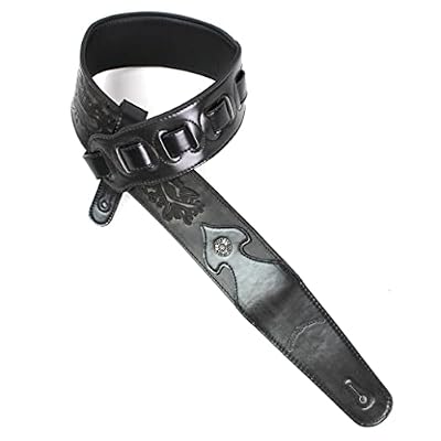 Metallic Black Leather Cross & Thorns Guitar Strap