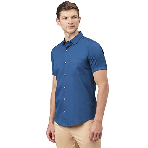 Image of Thomas Scott Men's Premium Slim Fit Casual Shirt | 100% Cotton Twill | Short Sleeves | Spread Collar | Solid Smart Casual Shirt for Men
