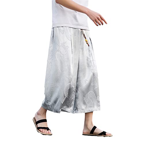 Pantalon jacquard dragon en soie glacée style traditionnel nippon