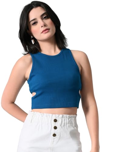 Image of Women's Cotton Ribbed Crop Top | Sleeveless Slim Fit Tank | Summer Wear
