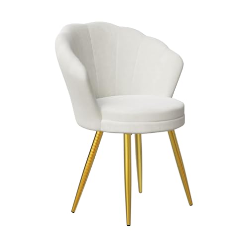 PIPIPOXER Lot de 1 Fauteuil en Velours avec Dossier en Velours Doux et Pieds en métal doré, Design Coquillage, pour Salon, Chambre à Coucher, Coiffeuse Blanc