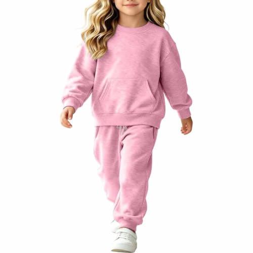 GOSEAGOTOFUN Sweat Set Girls 2 Piece Fleece Sweatshirt and Sweatpants Kids Crew Neck Sweatsuit Fall Winter Jogging Tracksuit 01-Pink 4-5 Years - image 3