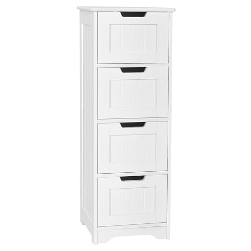 COSTWAY Meuble Salle de Bain 4 Tiroirs, Commode Salle de Bain Blanc, Meuble de Rangement, Montage Facile, Kit Anti-Renversement Inclus, 30 x 30 x 83 cm