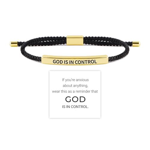 God is in Control Tube Bracelet for Women Men Handmade Braided Adjustable Inspirational Bracelets Stainless Steel Christian aith Jewelry for Christmas Birthday Gifts (Gold-Black God is in Control)
