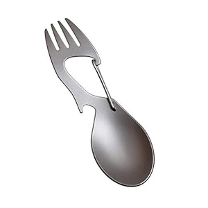 Spork Outdoor lepel, vork, mes, fles, blikopener, camping, roestvrij staal, bestek, reizen, functioneel eten, multitool