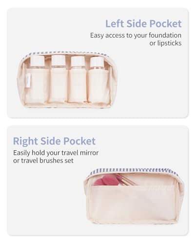 Image of Narwey Small Makeup Bag for Purse Travel Makeup Pouch Mini Cosmetic Bag Zipper Pouch for Women (Greyish Blue Stripe, Small)