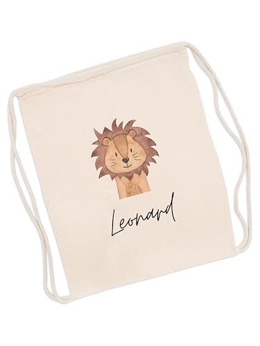 wunderwunsch Turnbeutel personalisiert, Sportbeutel Kinder, Personalisierte Sporttasche Kindergartenkind, Schulranzen Name, Kiga Beutel individualisiert mit deinem Namen (Löwe)