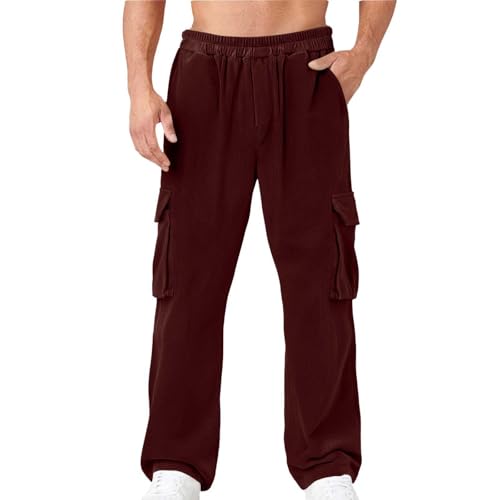 Corduroy Cargo Pants Men Baggy Casual Workout Hiking Joggers Sweatpants Fall Winter Straight Leg Trouser with Pockets4