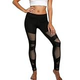 Legging 2026 pour femme en maille transparente   Pantalon de yoga extensible avec panneau transparent pour entraînement et danse, Noir , L
