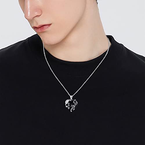 Image of S925 Sterling Silver Skull Pendant Necklace Heart Crystal Birthstone Skull Necklace Gothic Jewlery Gifts