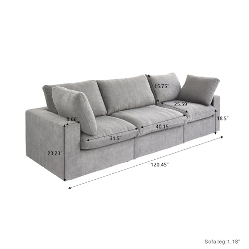Cloud Modular Sectional Sofa Couch,120.45" Convertible Couches 3 Seater Sofa for Living Room,Minimalist Deep Sofa Couches,Sofa Covers Washable&Replaceable(Grey)