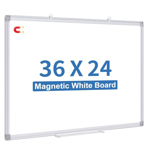White Board Dry Erase, 36 x 24 inch Magnetic Dry Erase Board Whiteboard for Wall, Aluminum Frame Hanging Whiteboard Marker Board Writing Board