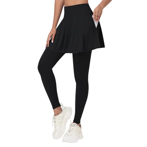 ANIVIVO Skirted Leggings for Women Athletic Skirt with Leggings Yoga Tennis Skirt with Pockets for Golf Pickleball(Black L)