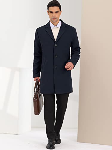 Image of Lars Amadeus Men's Navy Blue Trench Coat Lapel Collar Single Breasted Warm Long Peacoat Overcoat Medium