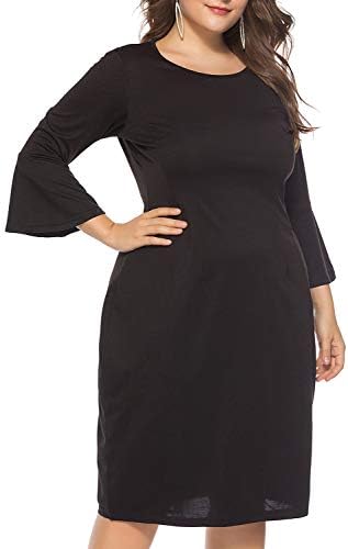 KILOLONE Women's Plus Size Pencil Dress- Mesh Cold Shoulder Bell Ruffle Sleeve Slim Business Dress Sheath Midi Dress