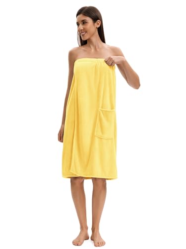 Image of Towel Wrap For Women After Shower,Plush Bath Robe Female,Sauna Spa Wrap Around Towels With Pockets