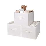 WUIKE Storage Baskets for Shelves, Fabric Storage Bins with Handles, Foldable Shelf Basket for Closet Organizers and Storage, Closet Storage Bins for Organizing, Beige, Large, 3-Pack