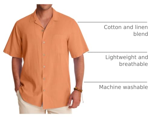 Image of Alimens & Gentle Mens Linen Shirts Cotton Hawaiian Shirts Short Sleeve Button Down Shirts Casual Summer Beach Tops