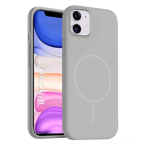Image of iPhone 11 Silicone Magsafe Case | Shock Proof Design & Camera Protection | Premium Rubberised Apple iPhone 11 Cover (Microfiber Lining) | Magnetic Liquid Silicone - Gray