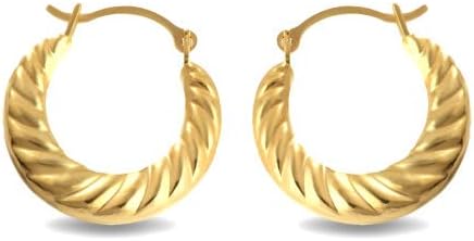 Polished 14K Yellow Gold 0.50" Large Twisted Round Croissant Reversible Hoop Earrings for Women