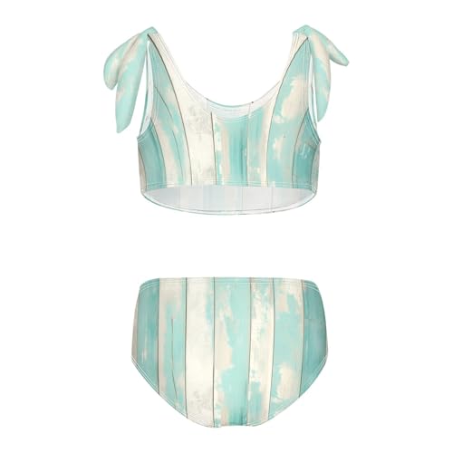 KLL Teal Turquoise Green Painted Wood Girls' 2 Piece Bikini Set Quick-Dry Swimsuit Swimwear Cute Shoulder Strap2