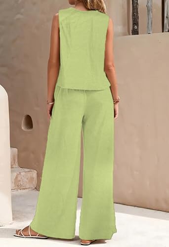 Image of ALL YOURS Women's 2 Piece Outfit Loose Tank Top and Wide Leg Pants Sets|co-ord set for women cord set for women lounge wear set for women coords set for women wear