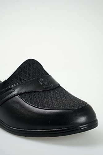 Resim D'S Damat Erkek Desenli Hakiki Deri Siyah Ev Çeyizlik Terlik 