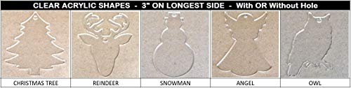 DistinctAndUnique 100 Pack Laser Cut Clear Acrylic Blank Shapes Smooth Edge Transparent Plexiglass Designs 1/8 inch (3 mm) with or Without Holes DIY Crafts Keychains Jewelry Gift Tags (OWL, No Hole)