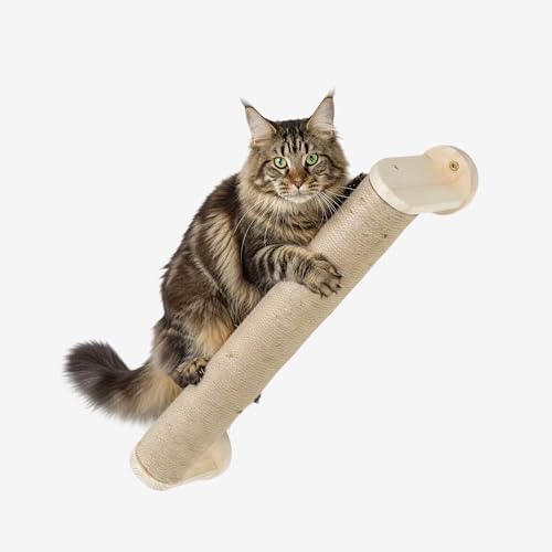 Palo Tiragraffi per Gatti in Legno d'ABETE PEFC Fatto a Mano, Colonna Tiragraffi Gatto 65cm, in Corda Naturale di Juta, Tiragraffi da Muro Resistente Fino a 20 Kg – Percorsopergatti