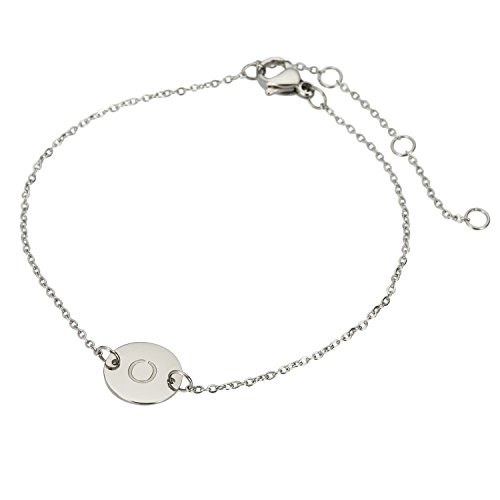 Image of HUAN XUN Stainless Steel Engraved Initial Bracelet Adjustable, 7.87 inch