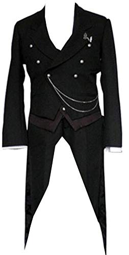 Poetic Walk Black Butler Kuroshitsuji Sebastian Michaelis Cosplay Costume Tailcoat Jacket Coat (Small, Mens)