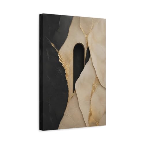 Tableau abstrait noir et or chic pour salon moderne 30x45cm