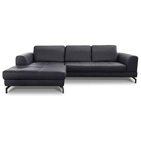 CAVADORE Ledergarnitur Benda / Großes Ecksofa mit XL-Longchair links & Federkern / Inkl. Sitztiefenverstellung / 284 x 87 x 175 / Echtleder: schwarz Cover