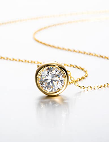CannyCat 2 carat Moissanite Bezel Pendant Necklace for Women D color VVS Brilliant Round Cut Moissanite Necklaces Platinum-Plated Sterling Silver Chain Engagement Anniversary Promise Christmas Birthday2