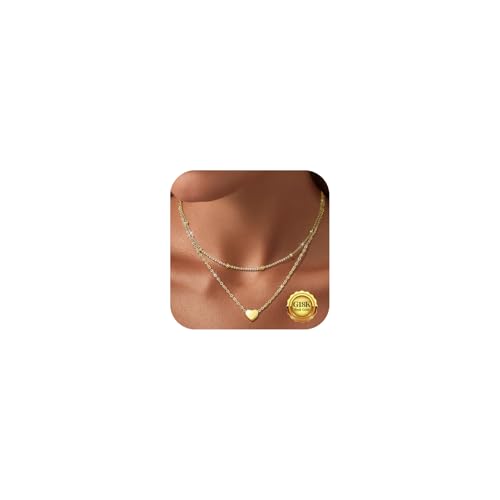 Kenivira Gold Herzkette Halskette für Damen Gold Kette mit Herz Anhänger Halskette für Frauen