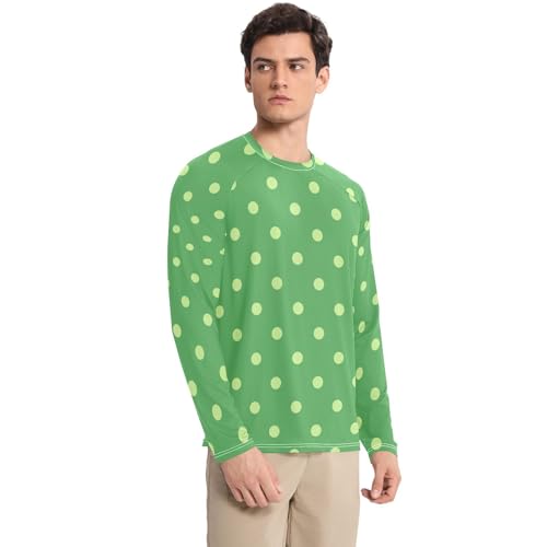 Polka Dots Green Mid Century Modern Men's Rash Guard Fishing Comfort UV Protection Long Sleeve Water Fishing3